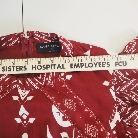 Lane Bryant Burgundy‎ Floral Print Maxi Dress Flutter Sleeve Mock Neck Size 16 - Picture 7 of 13